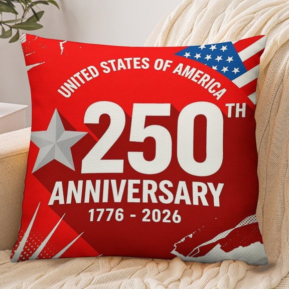 RKSupls 18x18 Inch Envelope Throw Pillow Cover, United States of America 250th Anniversary Red Soft Polyester Modern Farmhouse Decorative Cushion Case for Home Bedroom Living Room