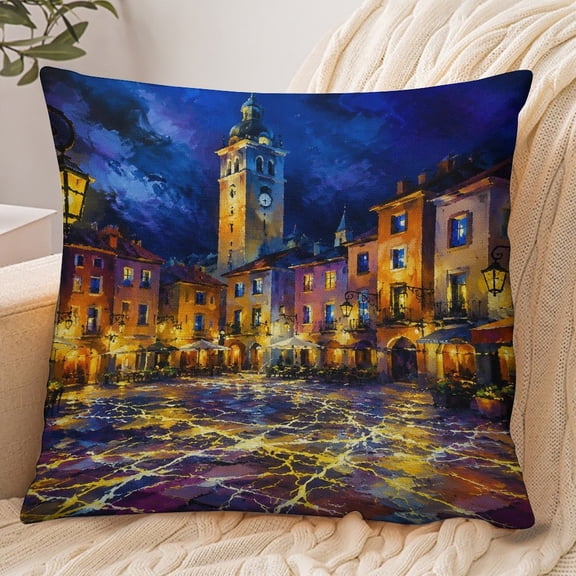 RKSupls 18x18 Inch Envelope Throw Pillow Cover, Venice Canal Twilight Soft Polyester Modern Farmhouse Decorative Cushion Case for Home Bedroom Living Room