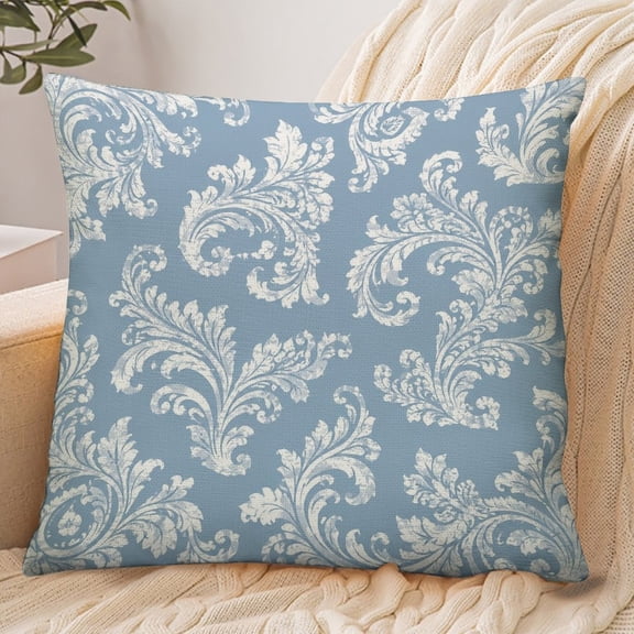RKSupls 18x18 Inch Envelope Throw Pillow Cover, White Scroll Corner Blue Pattern Soft Polyester Modern Farmhouse Decorative Cushion Case for Home Bedroom Living Room