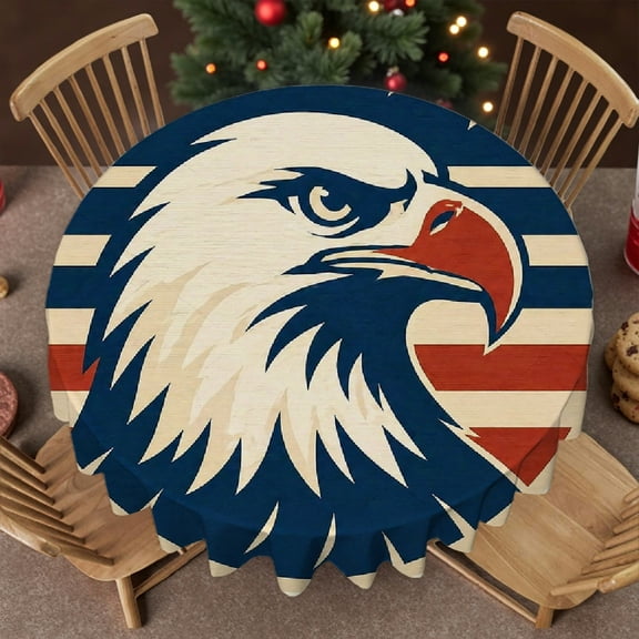 RKSupls 1pc Eagle Emblem With Stars And Stripes Print 60 Inch Round Tablecloth, Machine-Made 2D Flat Printing, Eagle Emblem With Stars And Stripes ,Decor for Wedding, Party, Holiday, Home Dining
