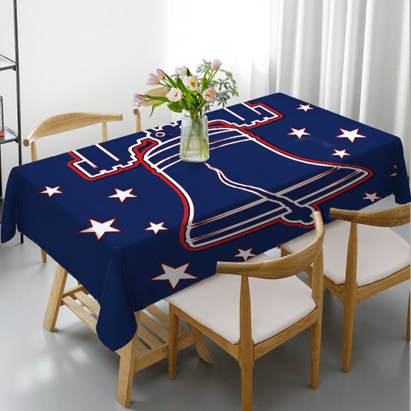 RKSupls Liberty Bell Stars Outline Print Rectangle Dining Tablecloth, Kitchen Accessories Machine-Made, Liberty Bell Stars Outline