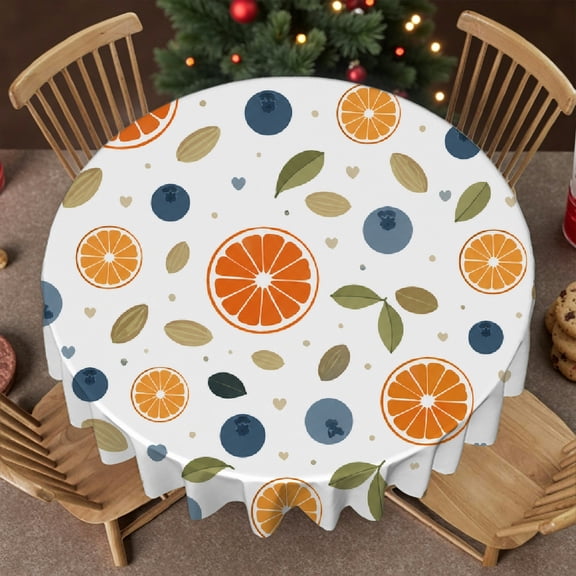 RKSupls Orange Blueberry Pattern Print Soft Family Round Table Cover , Kitchen Accessories Holiday-Themed Design, Orange Blueberry Pattern