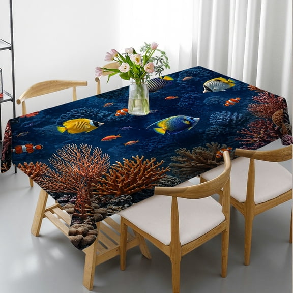 RKSupls 1pc colorful coral reef fish tropical underwater Print Tablecloths for dining table, Kitchen Accessories 2D Flat Printing, colorful coral reef fish tropical underwater