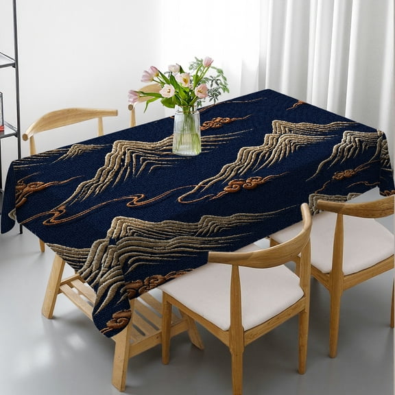 RKSupls 1pc mountain cloud embroidery pattern fabric Print Rectangular Tablecloth, 2D Flat Printing Holiday-Themed Design, mountain cloud embroidery pattern fabric