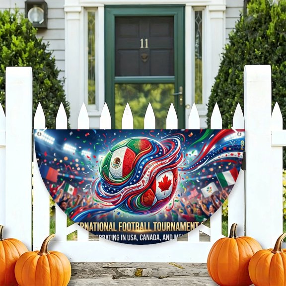 RKSupls 2026 Soccer Cup, 2026 North American Theme Football Game Celebration Half Round Banner for Porch Fence Railing, Soccer Party Outdoor Hanging Decoration for Home Patio