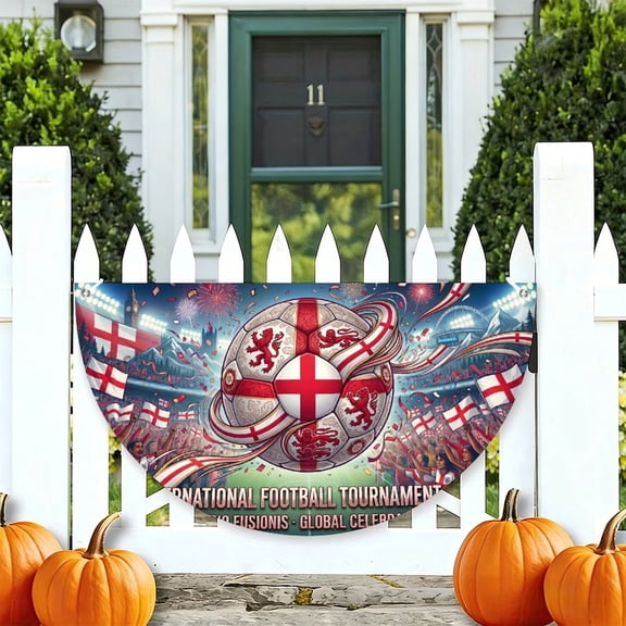 RKSupls 2026 Soccer Cup, England Theme Football Game Celebration Half Round Banner for Porch Fence Railing, Soccer Party Outdoor Hanging Decoration for Home Patio