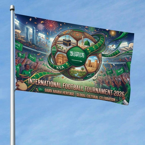 RKSupls 2026 Soccer Cup Flag, SAUDI ARABIA Theme Football Game Celebration Football Game Large Flag - Supporters Banner, Soccer Merchandise Gifts for Fans Indoor Outdoor Party Decor