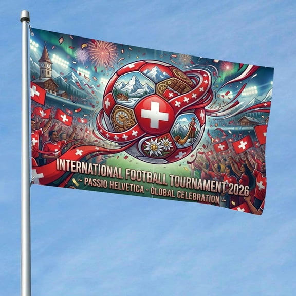 RKSupls   2026 Soccer Cup Flag, Switzerland Theme Football Game Celebration   - Supporters Banner, Soccer Merchandise Gifts for Fans Indoor Outdoor Party Decor