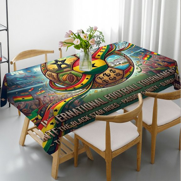 RKSupls 2026 Soccer Cup, Ghana Theme Football Game Celebration Rectangle Dining Tablecloth, Festive Table Setting - Polyester Tablecloths Rectangle Dining Tablecloth, Ideal for Kitchen Picnic Party
