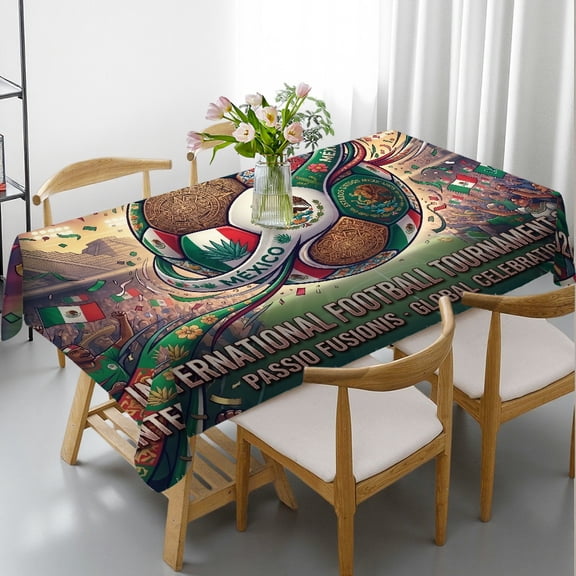 RKSupls 2026 Soccer Cup, Mexico Theme Football Game Celebration Rectangle Dining Tablecloth, Machine-Made Ideal for Kitchen Picnic Party