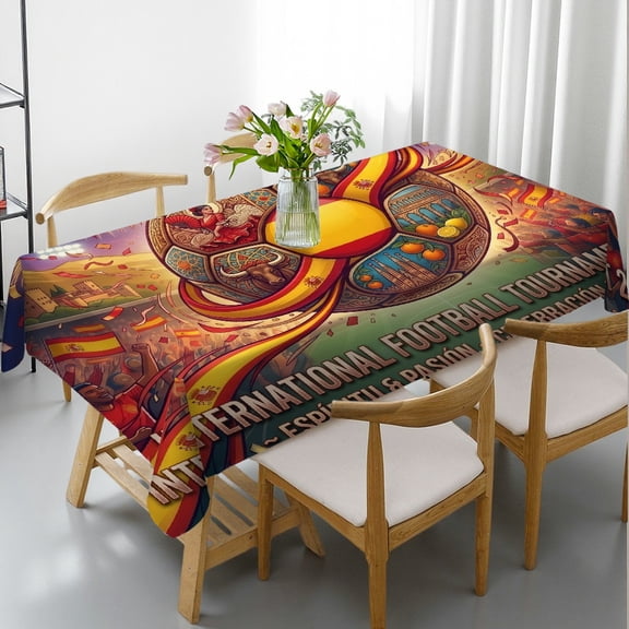 RKSupls  2026 Soccer Cup, Spain Theme Football Game Celebration Print Rectangle Dining Tablecloth, Holiday Party Tablecloth  Holiday-Themed Design