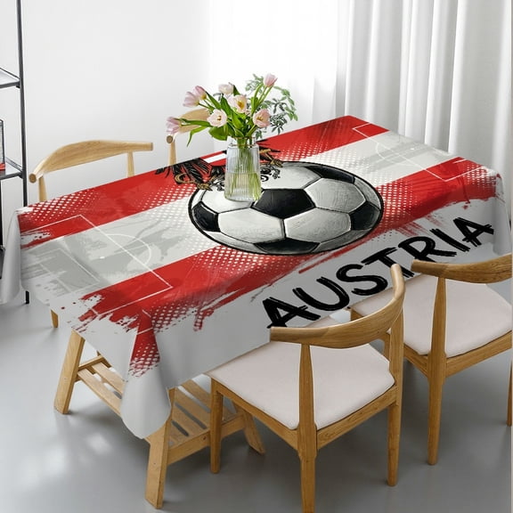 RKSupls 2026 World Football Cup Rectangle Dining Tablecloth, AUSTRIA Flag Print, Washable Wipeable Stain & Wrinkle Resistant Polyester Tablecloth for Soccer Party Kitchen Picnic