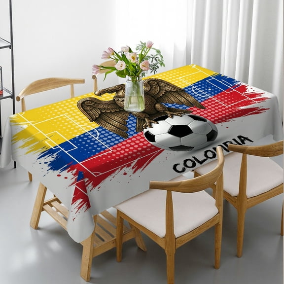 RKSupls 2026 World Football Cup Rectangle Dining Tablecloth, COLOMBIA Flag Print, Washable Wipeable Stain & Wrinkle Resistant Polyester Tablecloth for Soccer Party Kitchen Picnic