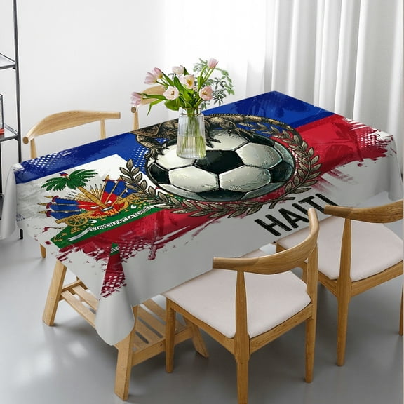 RKSupls 2026 World Football Cup Rectangle Dining Tablecloth, HAITI Flag Print, Washable Wipeable Stain & Wrinkle Resistant Polyester Tablecloth for Soccer Party Kitchen Picnic