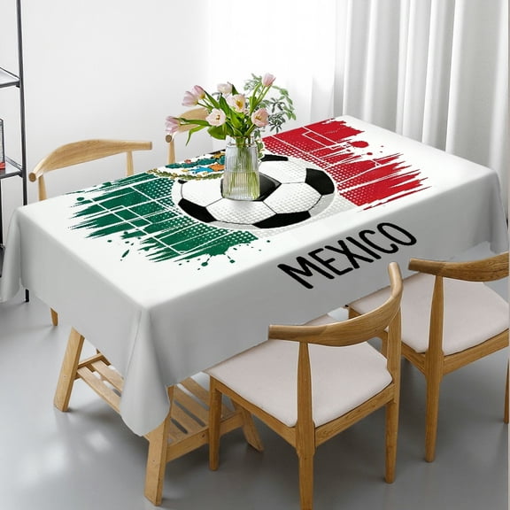RKSupls 2026 World Football Cup Rectangle Dining Tablecloth, MEXICO Flag Print, Washable Wipeable Stain & Wrinkle Resistant Polyester Tablecloth for Soccer Party Kitchen Picnic