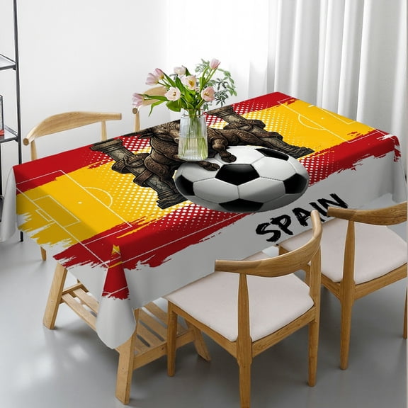RKSupls 2026 World Football Cup Rectangle Dining Tablecloth, SPAIN Flag Print, Washable Wipeable Stain & Wrinkle Resistant Polyester Tablecloth for Soccer Party Kitchen Picnic