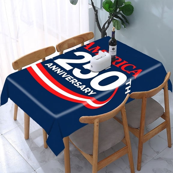 RKSupls 250th Milestone Graphic Rectangle Dining Tablecloth, Washable Wipeable Stain & Wrinkle Resistant Polyester Tablecloth for Kitchen Picnic Party