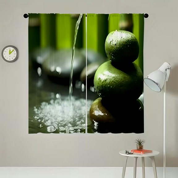 RKSupls 2Pcs Polyester Sheer Curtains for Windows Bamboo Zen Spa Stones Water , Light Filtering Privacy Drape Panels, Home Decor for Living Room Bedroom Kitchen