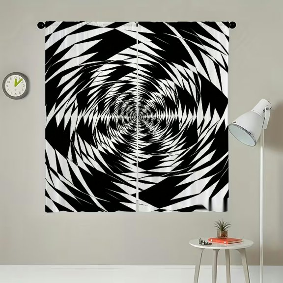 RKSupls 2Pcs Polyester Sheer Curtains for Windows Sharp Spiral Vortex Monochrome Optical Illusion Light Filtering Privacy Drape Panels, Home Decor for Living Room Bedroom Kitchen