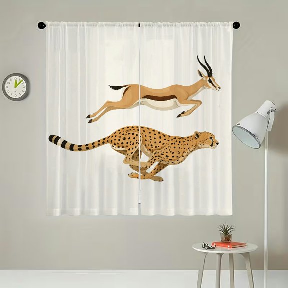 RKSupls 2Pcs Polyester Sheer Curtains for Windows, Minimalist Cheetah Gazelle Running, Home Decor for Living Room Bedroom Kitchen