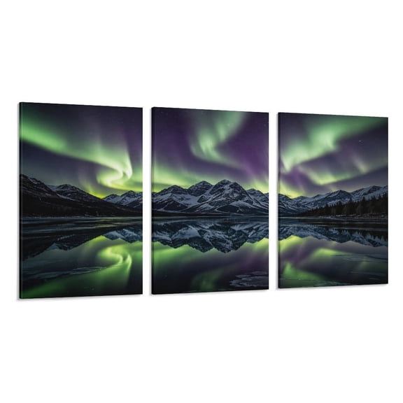 RKSupls 3 Piece Canvas Wall Art Set Modern Farmhouse Living Room Decor Aurora Mountain Reflection Scene Prints Framed Ready to Hang for Bedroom Office
