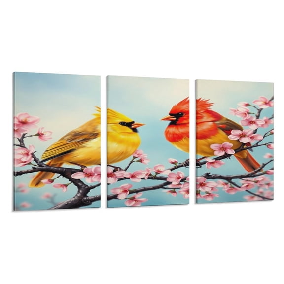 RKSupls 3 Piece Canvas Wall Art Set Modern Farmhouse Living Room Decor Birds Blossom Branch Prints Framed Ready to Hang for Bedroom Office