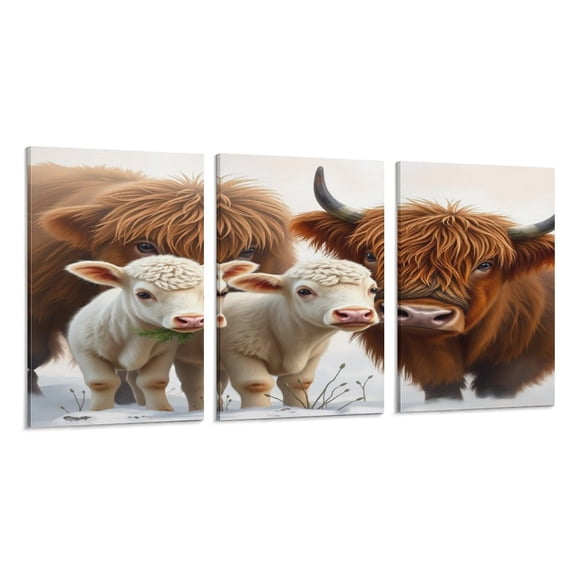 RKSupls 3 Piece Canvas Wall Art Set Modern Farmhouse Living Room Decor Cattle Farm Portrait Prints Framed Ready to Hang for Bedroom Office