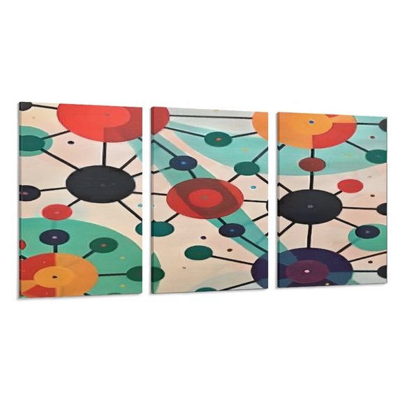 RKSupls 3 Piece Canvas Wall Art Set Modern Farmhouse Living Room Decor Colorful Dot Network Art Prints Framed Ready to Hang for Bedroom Office