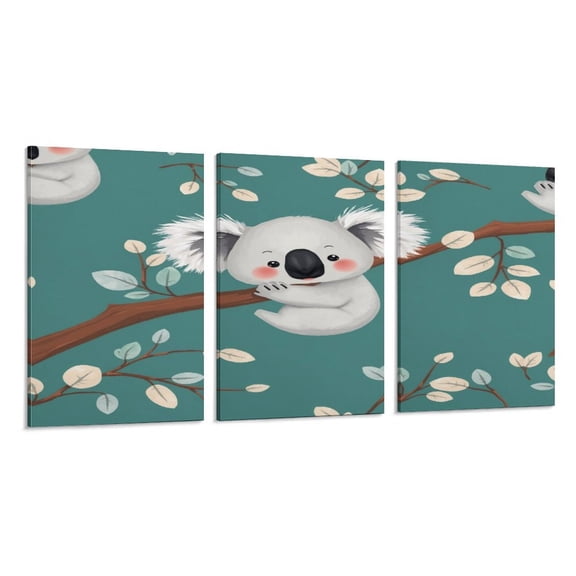 RKSupls 3 Piece Canvas Wall Art Set Modern Farmhouse Living Room Decor Cute Koala Branch Prints Framed Ready to Hang for Bedroom Office