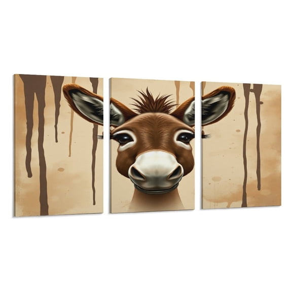 RKSupls 3 Piece Canvas Wall Art Set Modern Farmhouse Living Room Decor Deer Face Portrait Prints Framed Ready to Hang for Bedroom Office