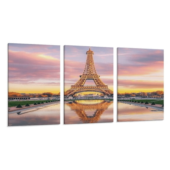 RKSupls 3 Piece Canvas Wall Art Set Modern Farmhouse Living Room Decor Eiffel Tower Sunset View Prints Framed Ready to Hang for Bedroom Office