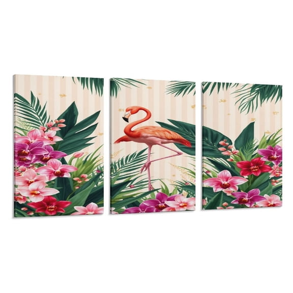 RKSupls 3 Piece Canvas Wall Art Set Modern Farmhouse Living Room Decor Flamingo Orchid Garden Prints Framed Ready to Hang for Bedroom Office