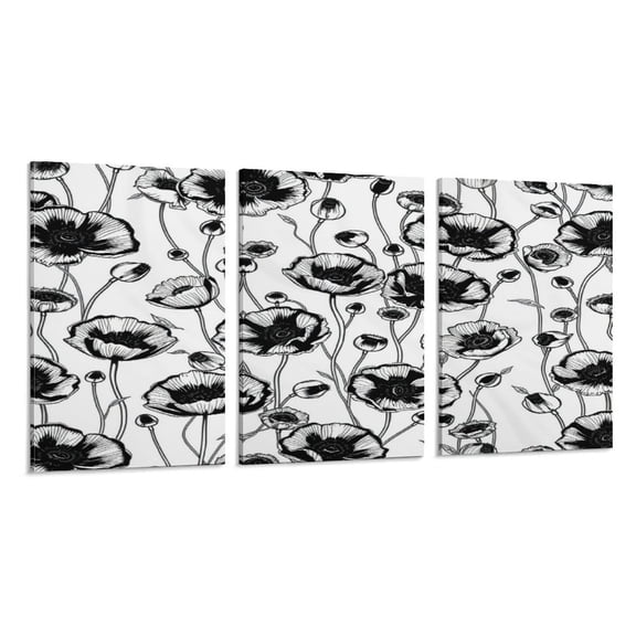 RKSupls 3 Piece Canvas Wall Art Set Modern Farmhouse Living Room Decor Floral Sketch Pattern Prints Framed Ready to Hang for Bedroom Office