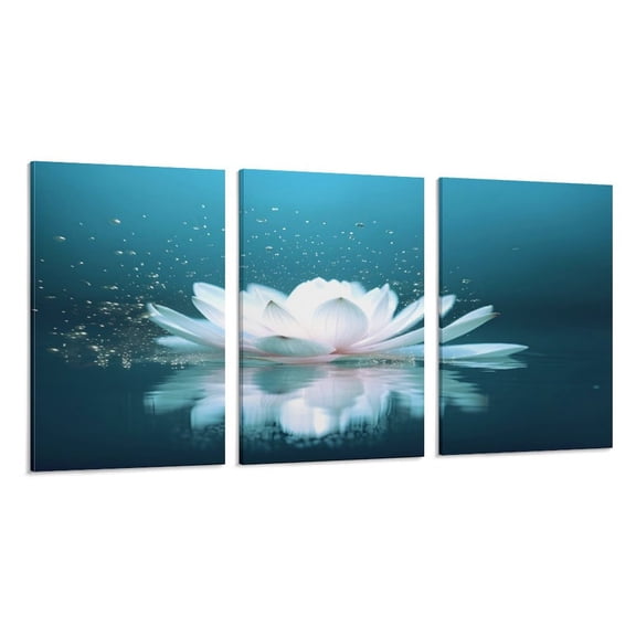 RKSupls 3 Piece Canvas Wall Art Set Modern Farmhouse Living Room Decor Holographic Lotus Reflection Prints Framed Ready to Hang for Bedroom Office