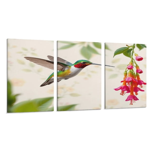 RKSupls 3 Piece Canvas Wall Art Set Modern Farmhouse Living Room Decor Hummingbird Flower Prints Framed Ready to Hang for Bedroom Office