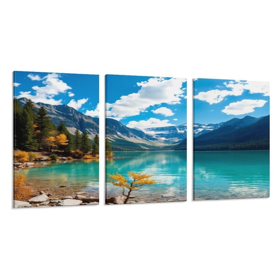 RKSupls 3 Piece Canvas Wall Art Set Modern Farmhouse Living Room Decor Mountain Lake Scenic Prints Framed Ready to Hang for Bedroom Office