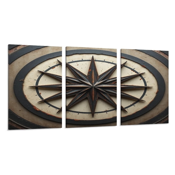 RKSupls 3 Piece Canvas Wall Art Set Modern Farmhouse Living Room Decor Nautical Compass Rose Prints Framed Ready to Hang for Bedroom Office