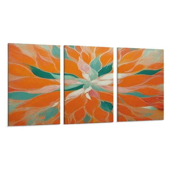 RKSupls 3 Piece Canvas Wall Art Set Modern Farmhouse Living Room Decor Orange Flower Leaves Abstract Prints Framed Ready to Hang for Bedroom Office
