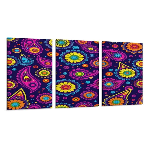 RKSupls 3 Piece Canvas Wall Art Set Modern Farmhouse Living Room Decor Paisley Colorful Pattern Prints Framed Ready to Hang for Bedroom Office