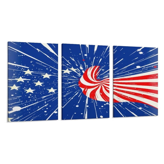 RKSupls 3 Piece Canvas Wall Art Set Modern Farmhouse Living Room Decor Patriotic Swirl Abstract Prints Framed Ready to Hang for Bedroom Office