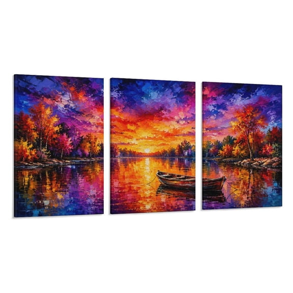 RKSupls 3 Piece Canvas Wall Art Set Modern Farmhouse Living Room Decor Rainy Paris Cafe Street Night Scene Prints Framed Ready to Hang for Bedroom Office
