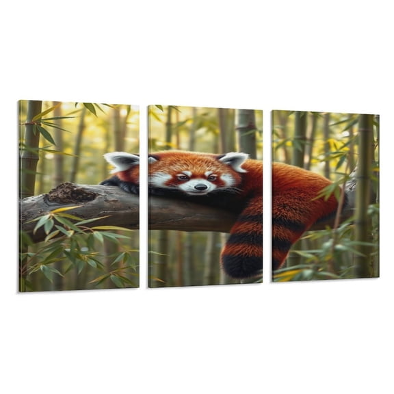 RKSupls 3 Piece Canvas Wall Art Set Modern Farmhouse Living Room Decor Red Panda Bamboo Forest Prints Framed Ready to Hang for Bedroom Office