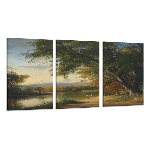 RKSupls 3 Piece Canvas Wall Art Set Modern Farmhouse Living Room Decor Riverside Landscape Trees Painting Prints Framed Ready to Hang for Bedroom Office