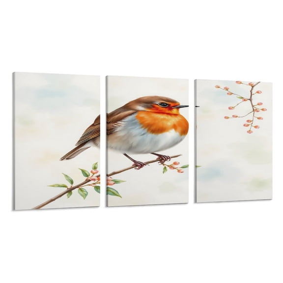 RKSupls 3 Piece Canvas Wall Art Set Modern Farmhouse Living Room Decor Robin Bird Branch Prints Framed Ready to Hang for Bedroom Office