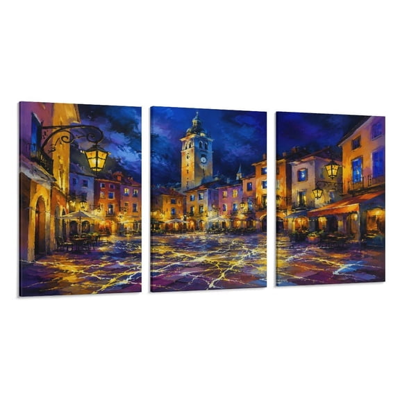 RKSupls 3 Piece Canvas Wall Art Set Modern Farmhouse Living Room Decor Venice Canal Twilight Prints Framed Ready to Hang for Bedroom Office