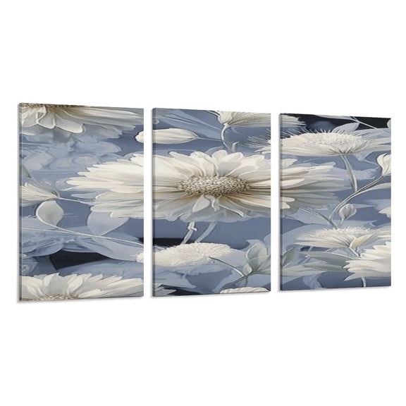 RKSupls 3 Piece Canvas Wall Art Set Modern Farmhouse Living Room Decor White Chrysanthemum Relief Art Prints Framed Ready to Hang for Bedroom Office