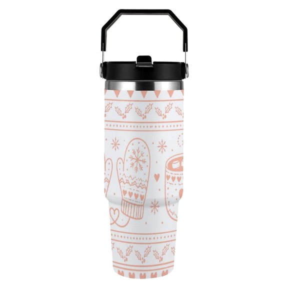 RKSupls 30oz Tumbler with Handle and Straw, Cozy Mittens And Hot Cocoa Stainless Steel Insulated Travel Cup, Leak-Resistant Thermal Mug for Hot Cold Drinks