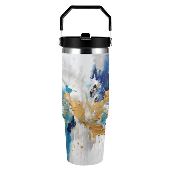 RKSupls 30oz Tumbler with Handle and Straw, Fall Decor Marble Abstract ...