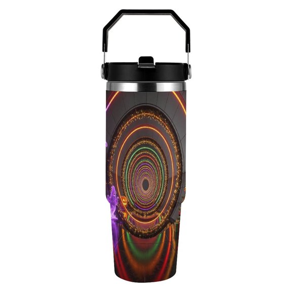 RKSupls 30oz Tumbler with Handle and Straw, Halloween Christmas Split Portal Stainless Steel Insulated Travel Cup, Leak-Resistant Thermal Mug for Hot Cold Drinks