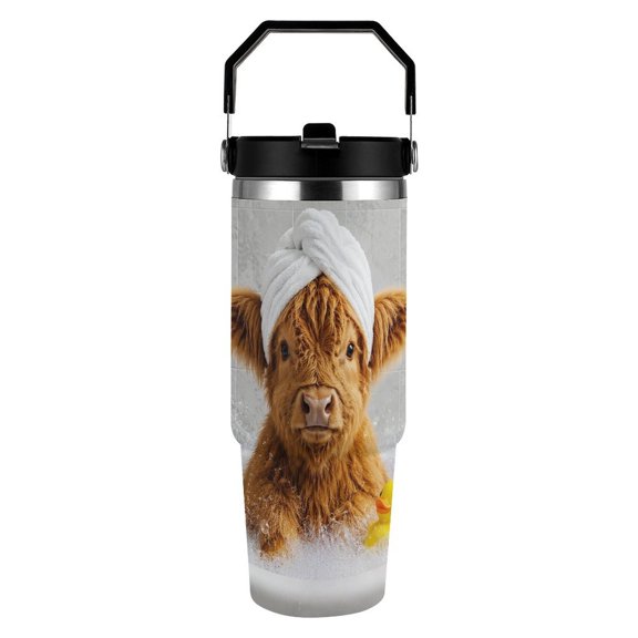 RKSupls 30oz Tumbler with Handle and Straw, Highland Cow Sink Bath Duck Stainless Steel Insulated Travel Cup, Leak-Resistant Thermal Mug for Hot Cold Drinks